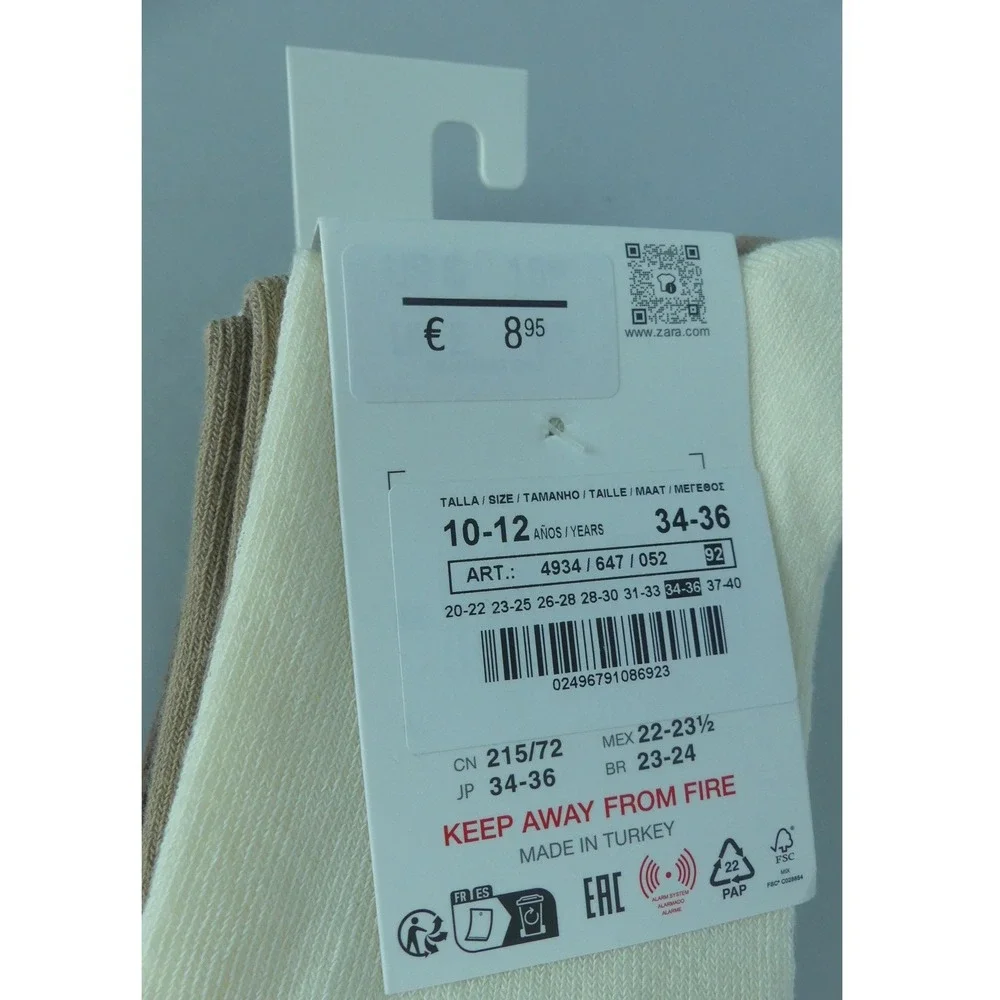 Zara Kids Girls Medium Socks 5 Pack Neutrals US 3-4.5 EUR 34-36 NEW
